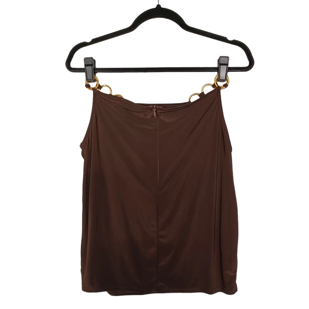 PRETTY LITTLE THING Brown Slinky Gold Ring Cut Out Waist Mini Skirt 10 M NWT